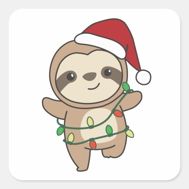 Sloth Christmas Winter Animals Sloths Square Sticker (Front)