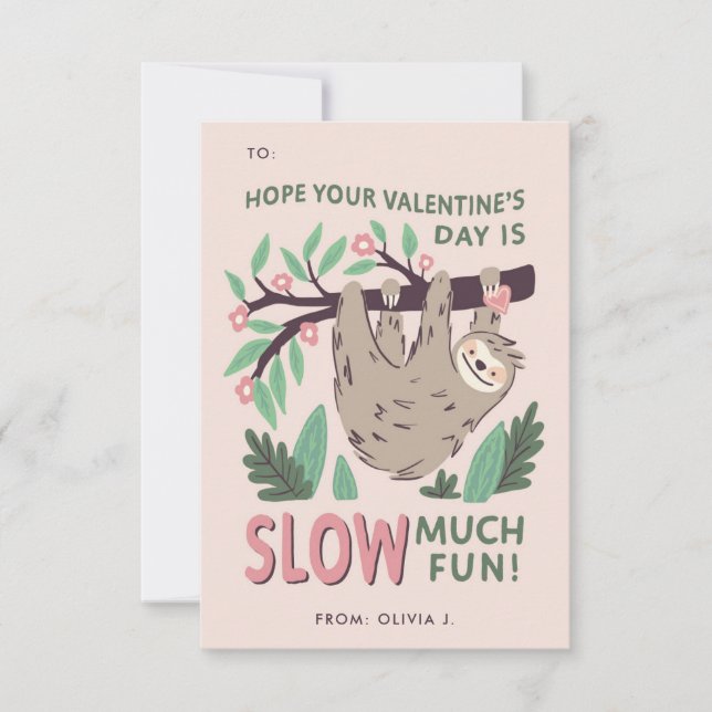 Sloth Classroom Valentine's Exchange Card (Front)