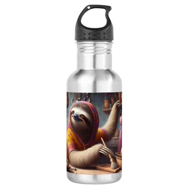 Sloth Cleaning a Kitchen 710 Ml Water Bottle (Front)