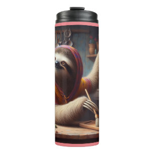 Sloth Cleaning a Kitchen Thermal Tumbler