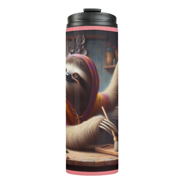 Sloth Cleaning a Kitchen Thermal Tumbler (Front)