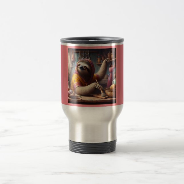Sloth Cleaning a Kitchen Travel Mug (Center)