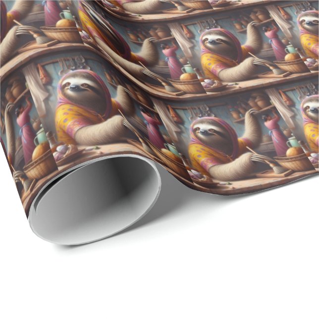 Sloth Cleaning a Kitchen Wrapping Paper (Roll Corner)