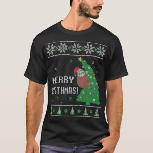 Sloth Climbing A Christmas Tree Ugly Christmas Sty T-Shirt