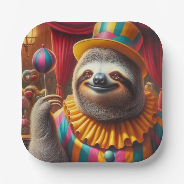 Sloth Clown Paper Plate (Front)