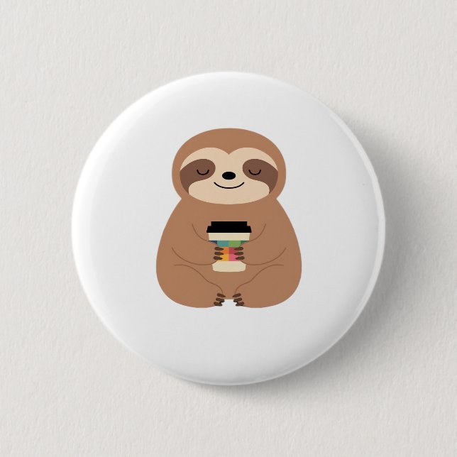 Sloth Coffee Time Classic T-Shirt 6 Cm Round Badge (Front)