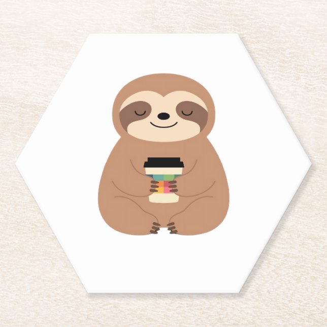 Sloth Coffee Time Classic T-Shirt Paper Coaster (Front)