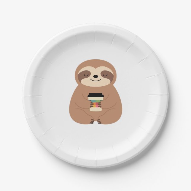 Sloth Coffee Time Classic T-Shirt Paper Plate (Front)