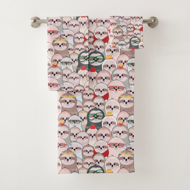 Sloth Comic Pattern Bath Towel Set (Insitu)