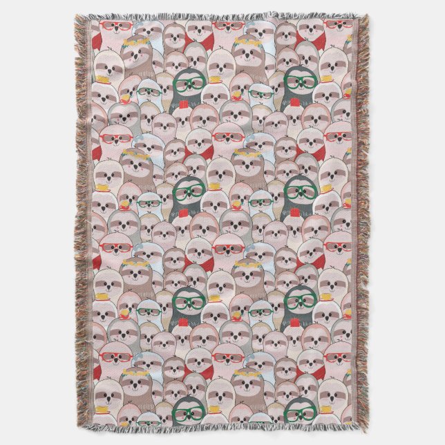 Sloth Comic Pattern Throw Blanket (Front Vertical)
