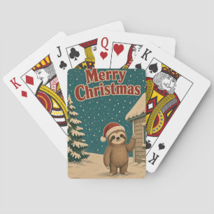 Sloth Cottage Edge Animal Christmas Playing Cards