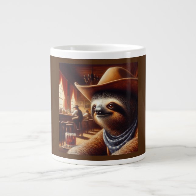 Sloth Cowboy in Saloon Large Coffee Mug (Front)