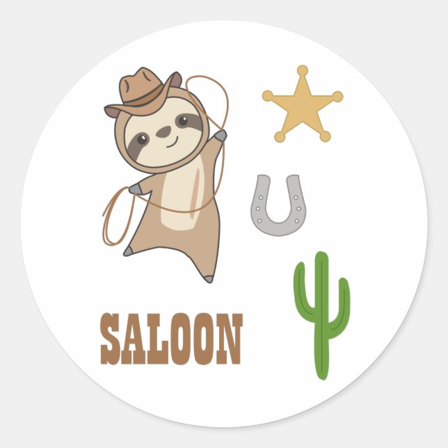 Sloth Cowboy Lasso Western Australia Sloths Classic Round Sticker (Front)