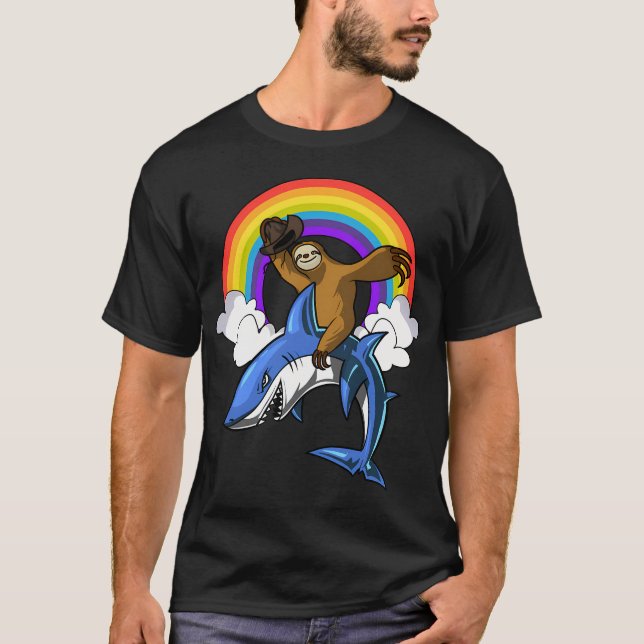 Sloth Cowboy Riding Shark T-Shirt (Front)