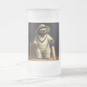 Sloth Cricket Player Frosted Glass Beer Mug