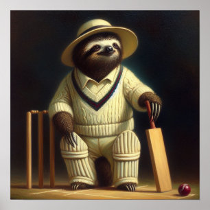 Sloth Cricket Player Poster