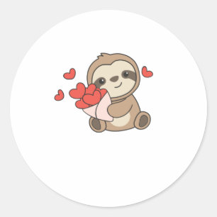 Sloth Cute Animals With Hearts Favourite Animal Classic Round Sticker