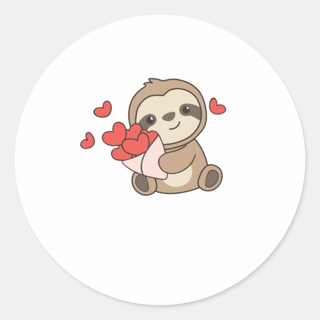 Sloth Cute Animals With Hearts Favourite Animal Classic Round Sticker (Front)