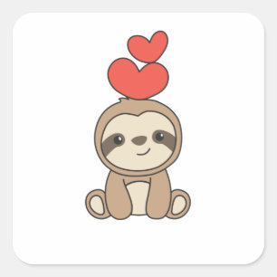 Sloth Cute Animals With Hearts Favourite Animal Square Sticker