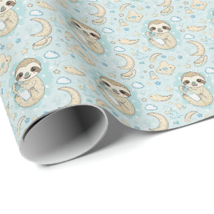 Sloth Cute Baby Pastel Watercolor Pattern  Wrapping Paper