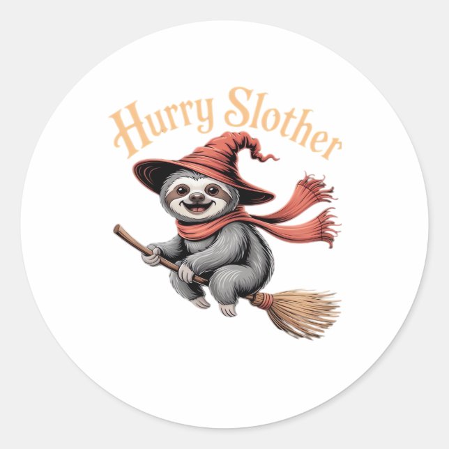 Sloth Cute Halloween Witch Funny Essential T-Shirt Classic Round Sticker (Front)