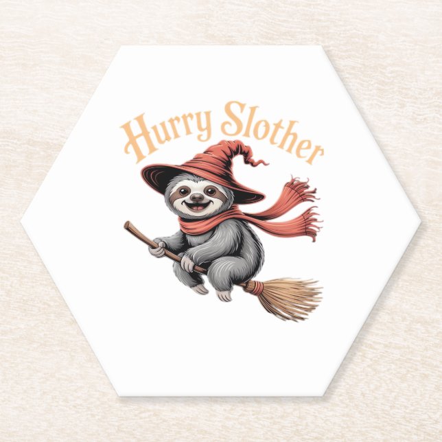 Sloth Cute Halloween Witch Funny Essential T-Shirt Paper Coaster (Front)