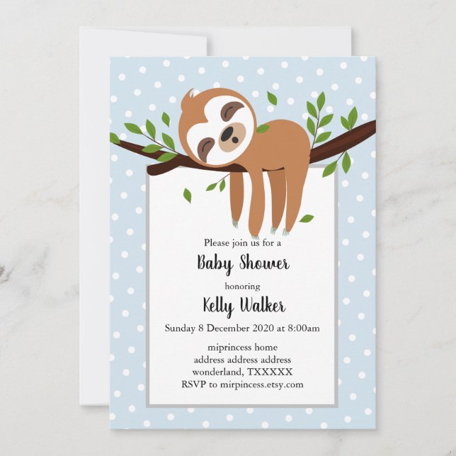 sloth, cute sloth, animal illustration invitation (Front)