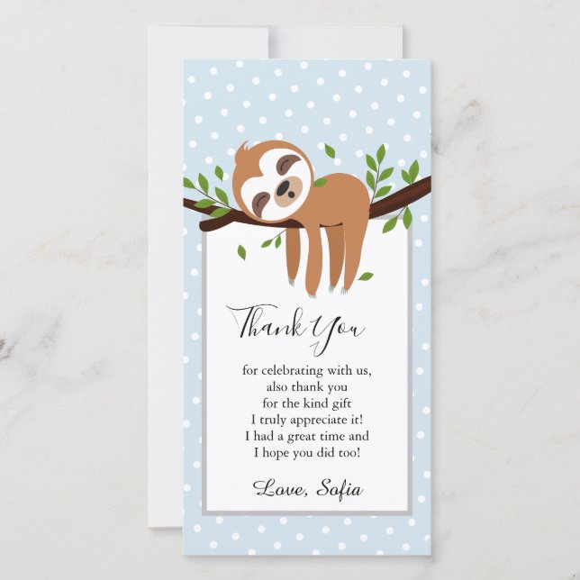 sloth, cute sloth, animal illustration thank you card (Front)