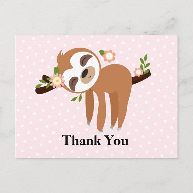 sloth, cute sloth, animal thank you card (Front)