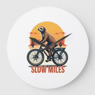 Sloth Cycling Vintage Adventure Mountain Ride Large Clock