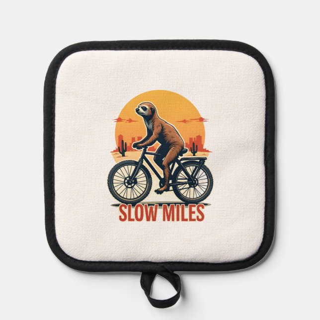 Sloth Cycling Vintage Adventure Mountain Ride Pot Holder (Front)