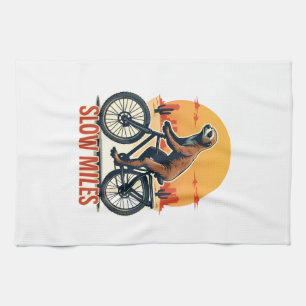 Sloth Cycling Vintage Adventure Mountain Ride Tea Towel