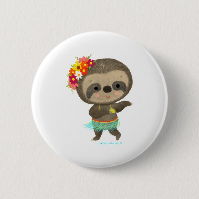 Sloth dancing hula  6 cm round badge (Front)