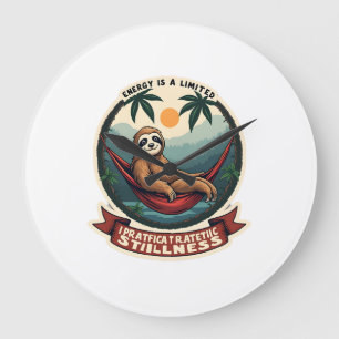 Sloth Dinosaur Vintage Retro Ride Graphic Large Clock