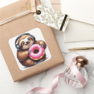 Sloth & Donut Chill Mode Square Sticker