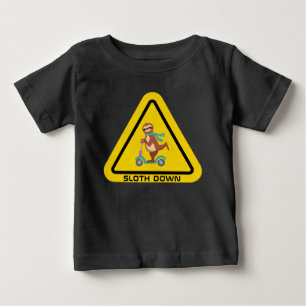 Sloth Down Funny Sloth Riding Scooter Template Baby T-Shirt