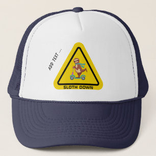 Sloth Down Funny Sloth Riding Scooter Template Trucker Hat