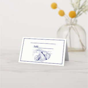Sloth Drawing Lithograph #1 Blue Place Card