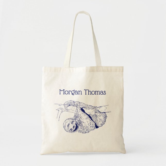 Sloth Drawing Lithograph #1 Blue Tote Bag (Front)