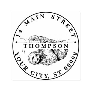 Sloth Drawing Lithograph #1 Name Return Address Self-inking Stamp