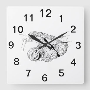 Sloth Drawing Lithograph #1 Square Wall Clock