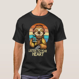 Sloth drinks coffee Cafe listens to music Listen t T-Shirt