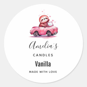 Sloth Driving a Pink Convertible Candle Business Classic Round Sticker