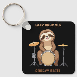 Sloth Drummer - Lazy Drummer Groovy Beats Key Ring