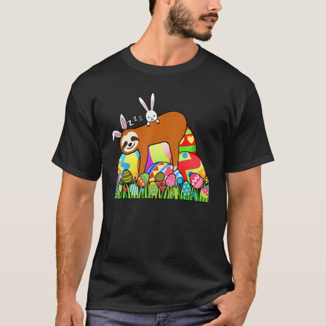 Sloth Easter Day Bunny Ear Egg Easter For Men Wome T-Shirt (Front)