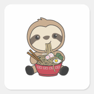 Sloth Eat Ramen Cute Kawaii Noodle Sloth Square Sticker