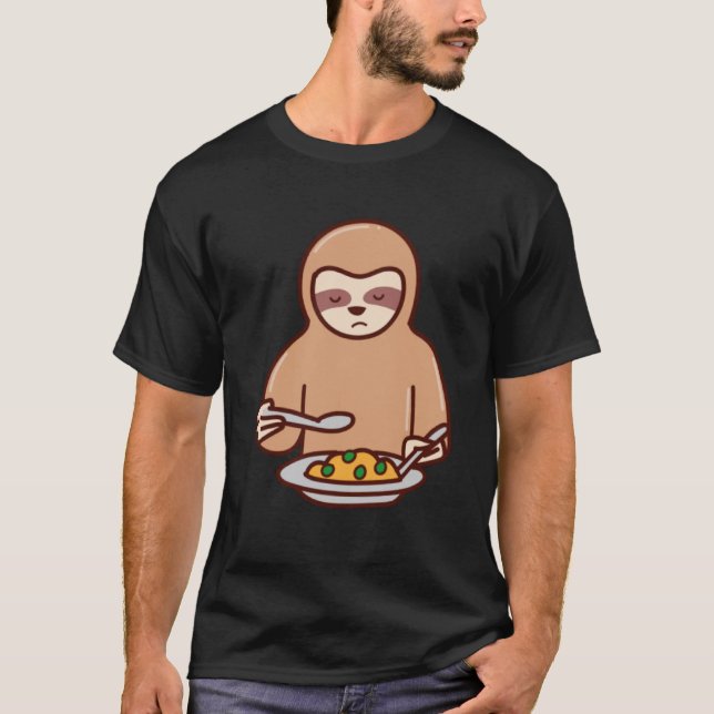 Sloth Eating Falling Asleep Ironic Cute Sloth T-Shirt (Front)