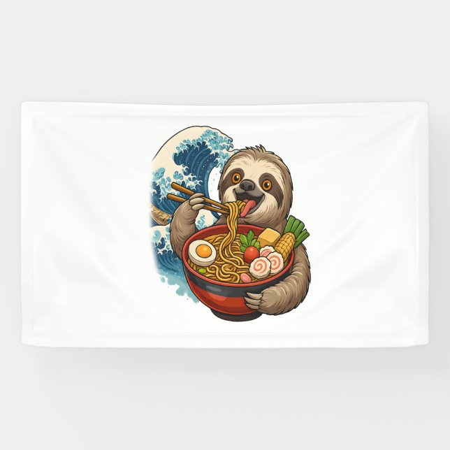 Sloth Eating Japanese Ramen Banner (Horizontal)