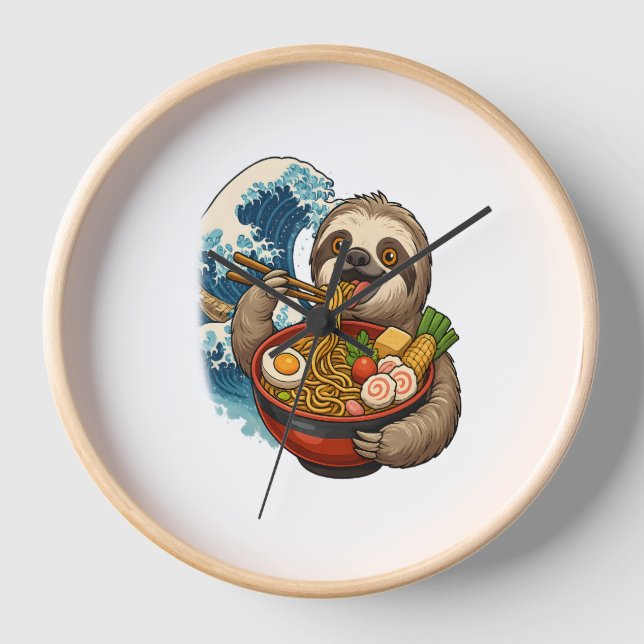 Sloth Eating Japanese Ramen Clock (Front)