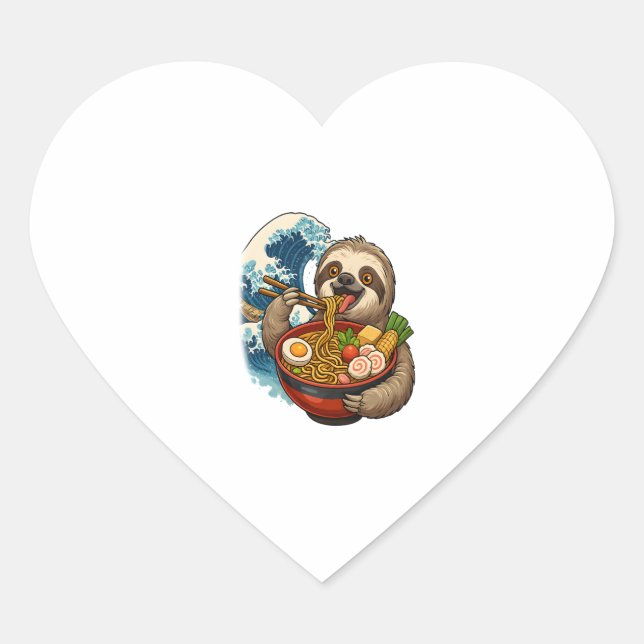 Sloth Eating Japanese Ramen Heart Sticker (Front)
